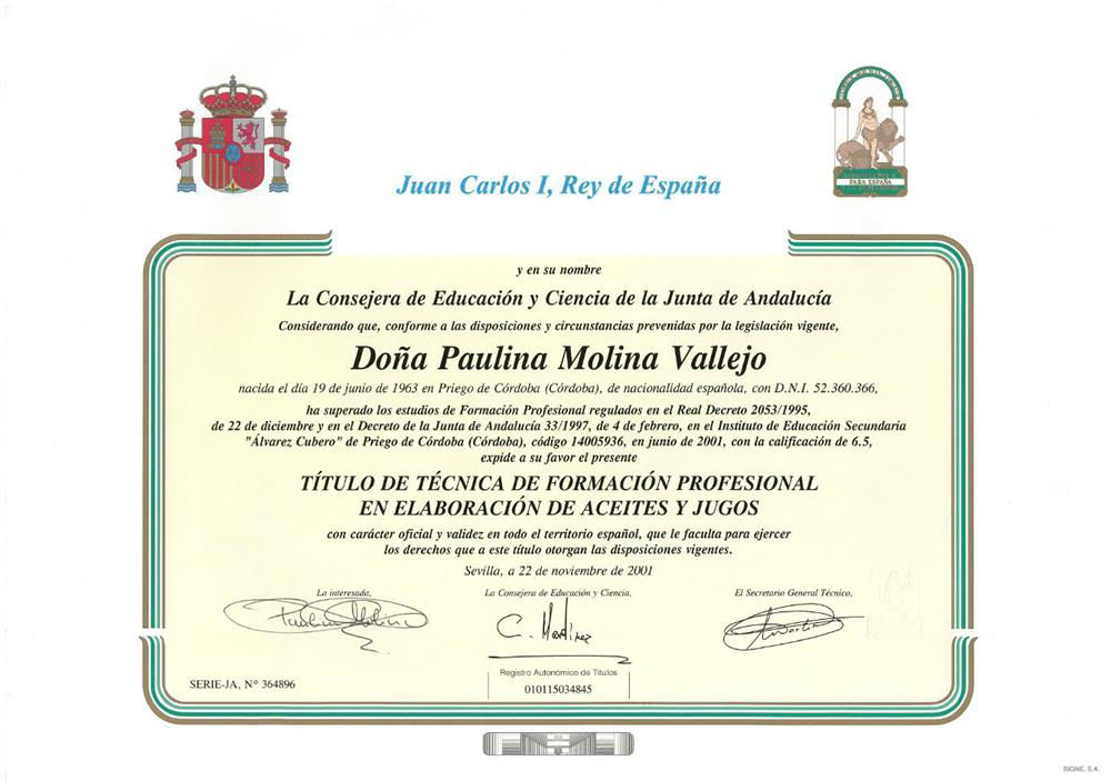 Olivenolje tekniker - Diplom